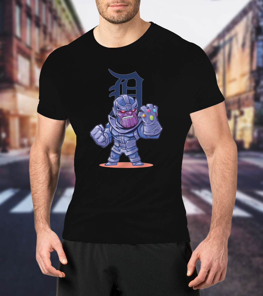 Detroit Tigers Fan Thanos Cartoon With Infinity Gauntlet T-Shirt