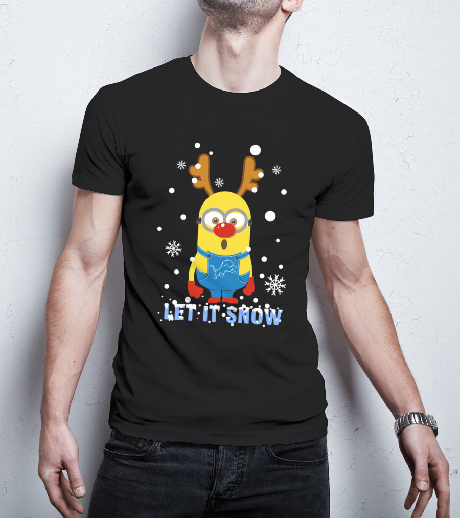 Let It Snow Xmas For Detroit Lions And Minion Fans T-Shirt