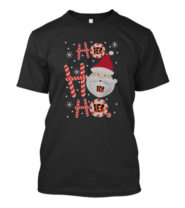 Ho Ho Ho Xmas Cincinnati Bengals Fans Santa Peppermint Stripes T-Shirt
