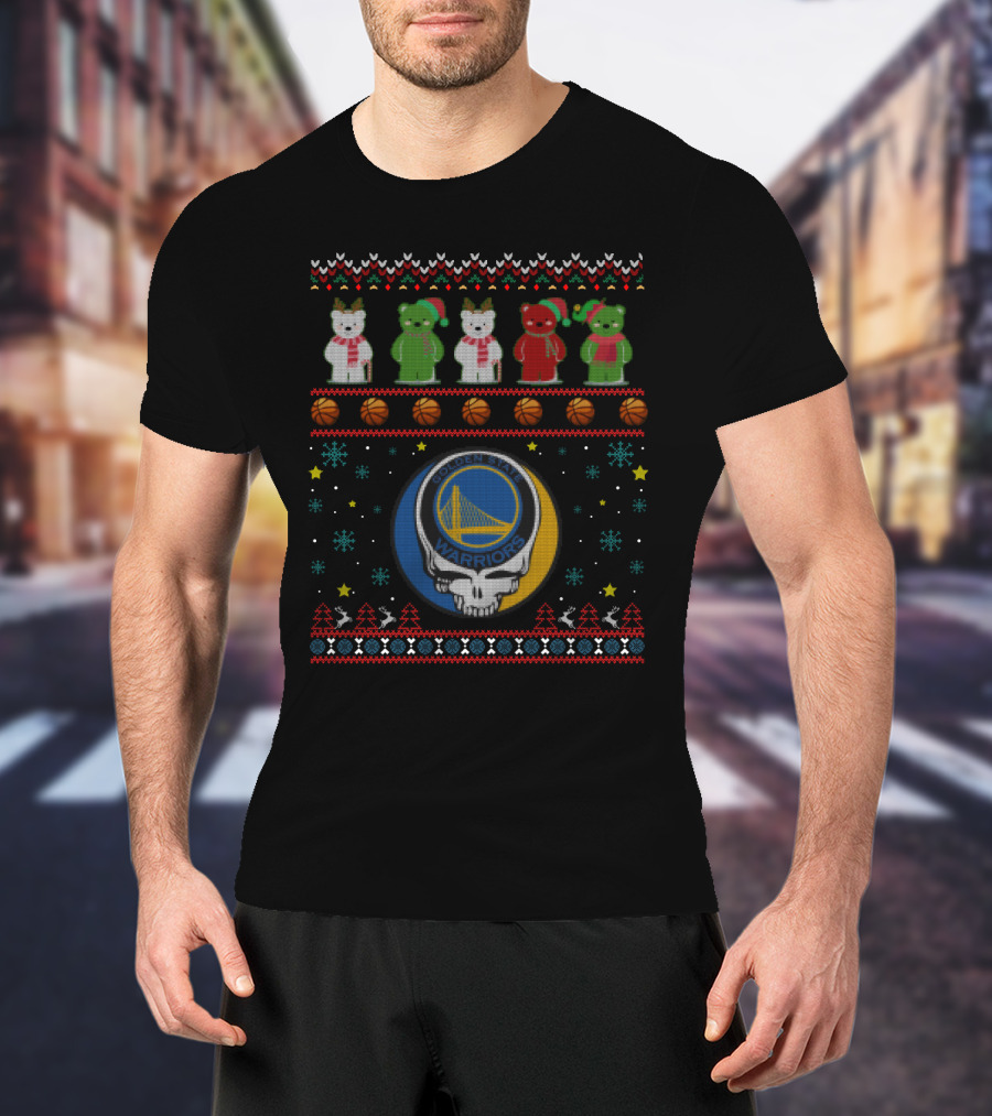 Golden State Warriors Grateful Dead Bears Christmas Ugly T-Shirt