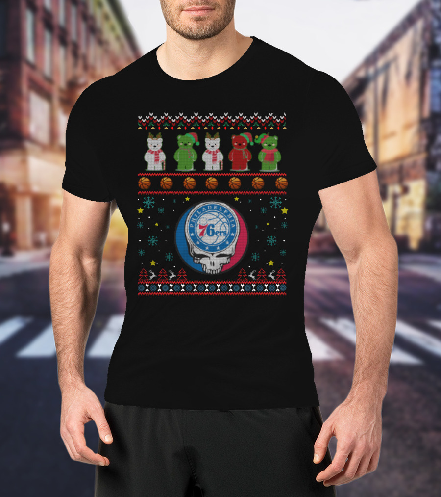 Philadelphia 76ers Grateful Dead Bears Christmas T-Shirt
