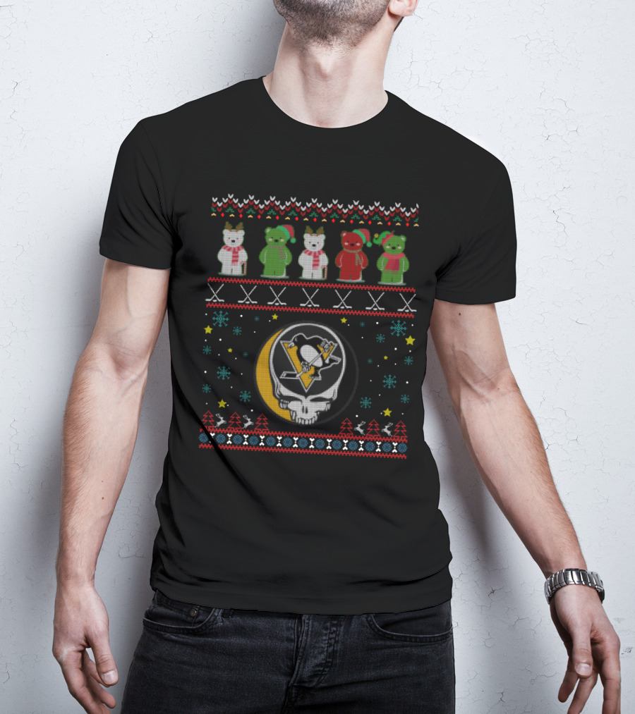 Pittsburgh Penguins Grateful Dead Bears Holiday Sweater Mashup T-Shirt