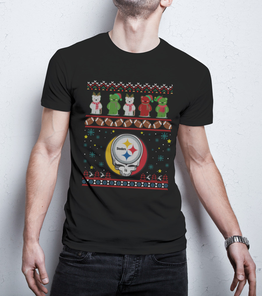 Pittsburgh Steelers Grateful Dead Bears Christmas Holiday T-Shirt