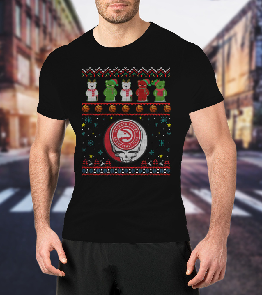 Atlanta Hawks Basketball Club Grateful Dead Bears Christmas T-Shirt