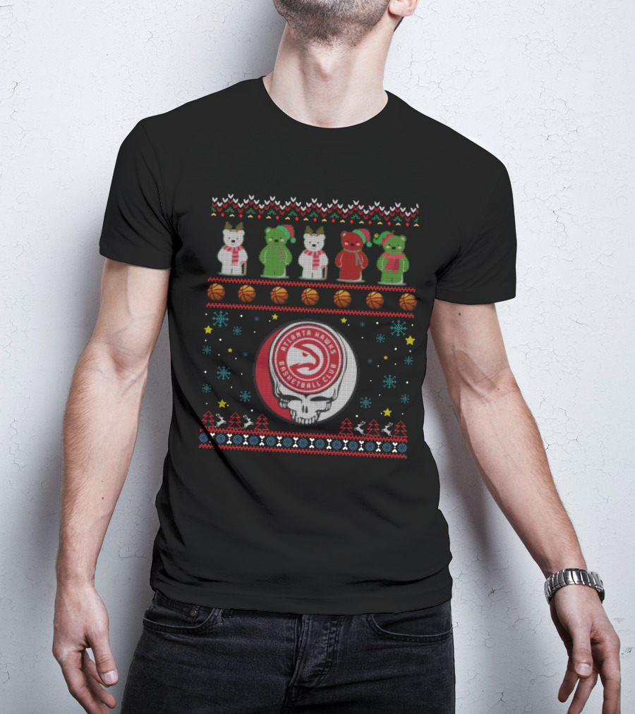Atlanta Hawks Basketball Club Grateful Dead Bears Christmas T-Shirt