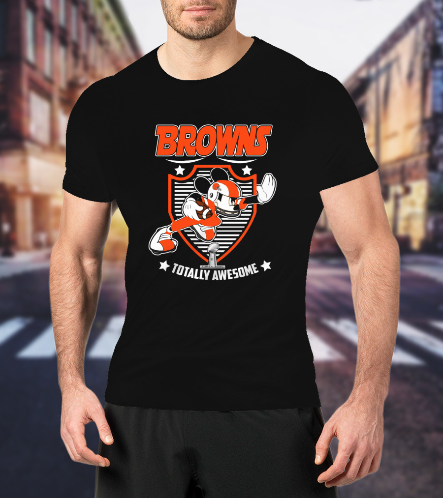 Browns Totally Awesome Mickey Football Shield T-Shirt