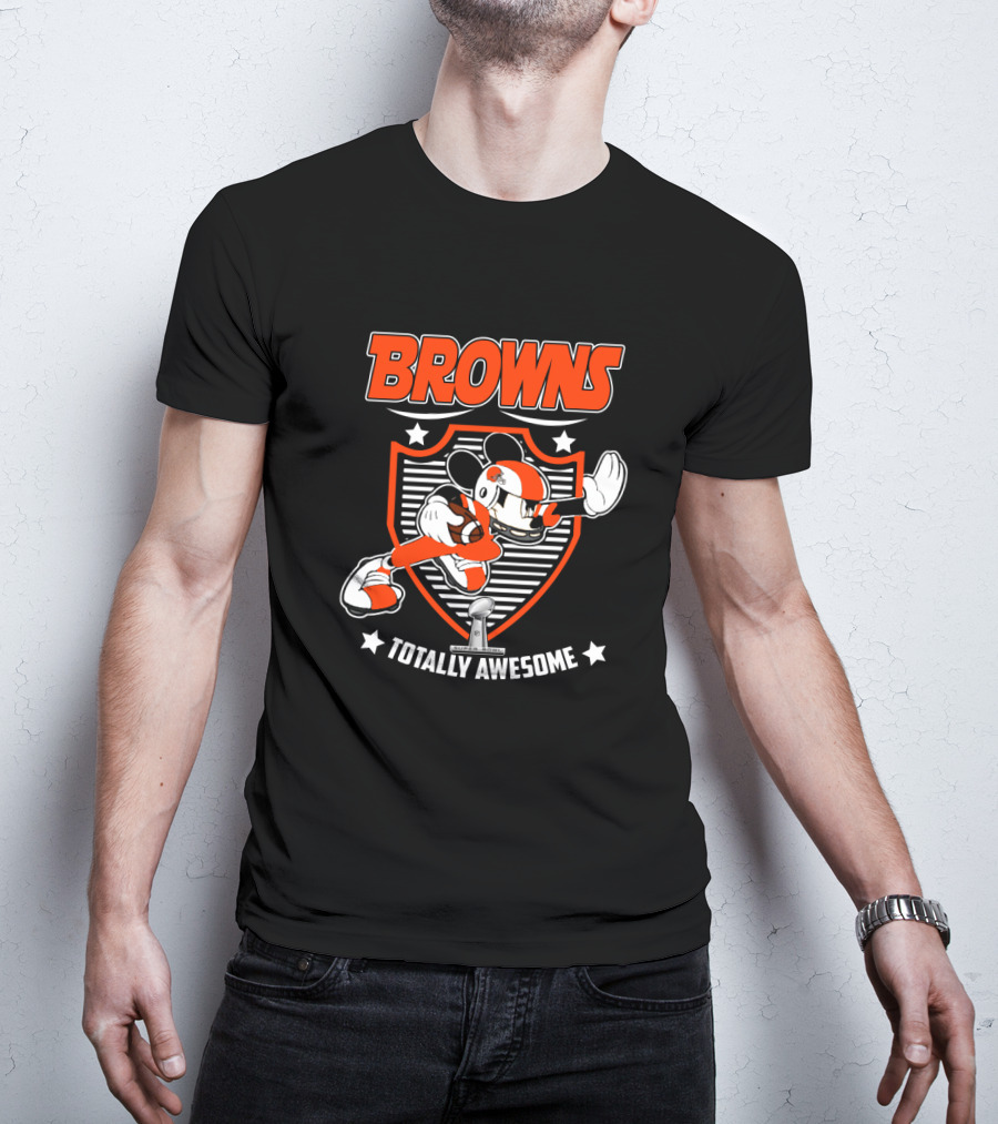 Browns Totally Awesome Mickey Football Shield T-Shirt
