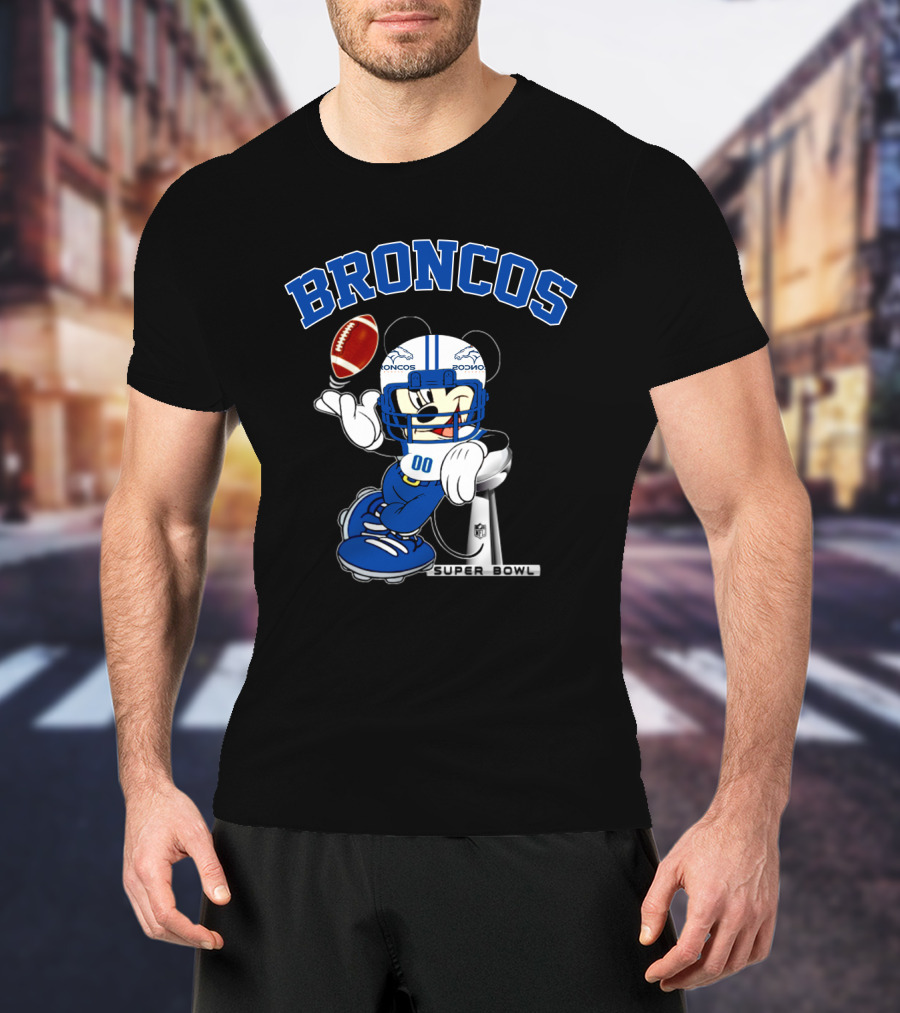Broncos Mickey Mouse Nfl Super Bowl Football T-Shirt