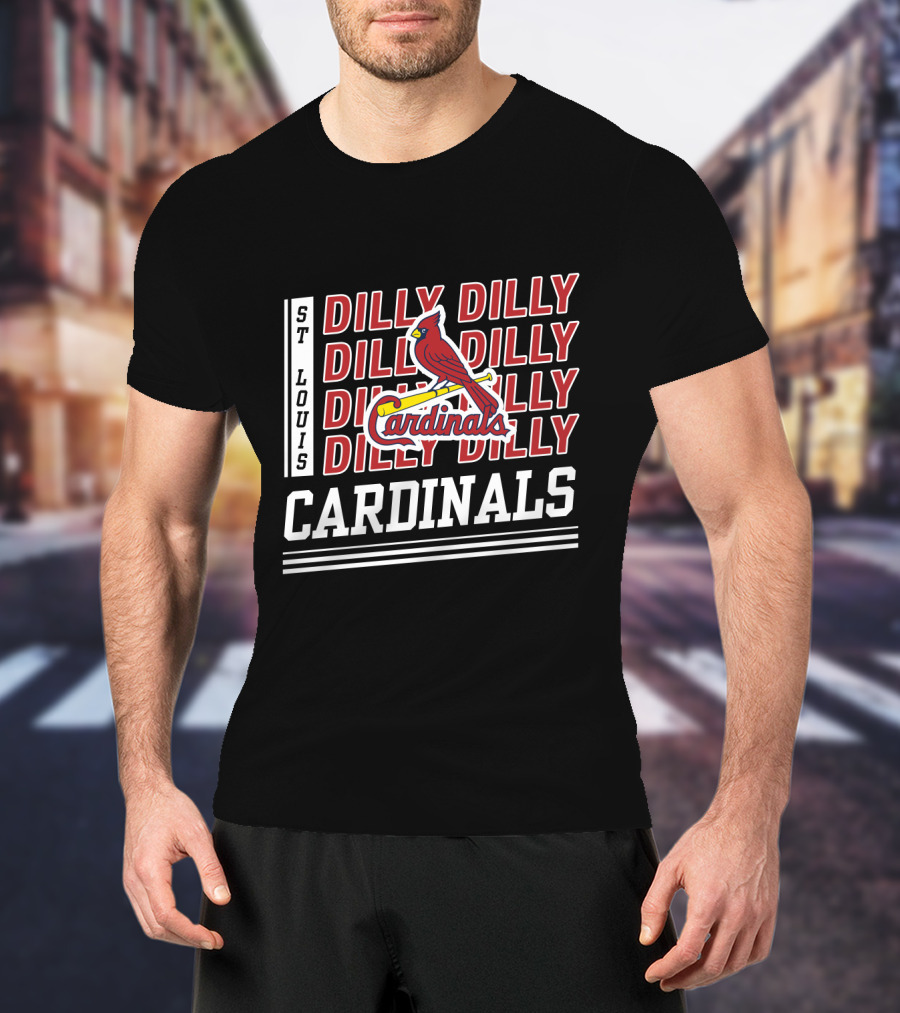 St Louis Cardinals Dilly Dilly Red Bird Logo Cardinals Layered Text T-Shirt