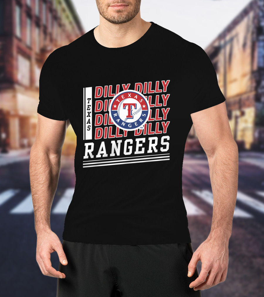 Texas Rangers Dilly Dilly Logo Pattern With Baseball T-Shirt