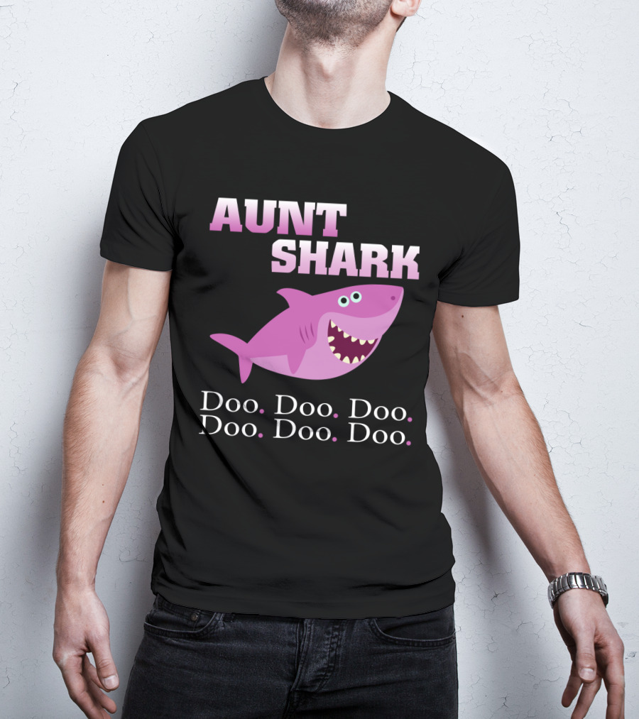 Aunt Shark Doo Doo Doo Featuring Cute Pink Cartoon Shark T-Shirt