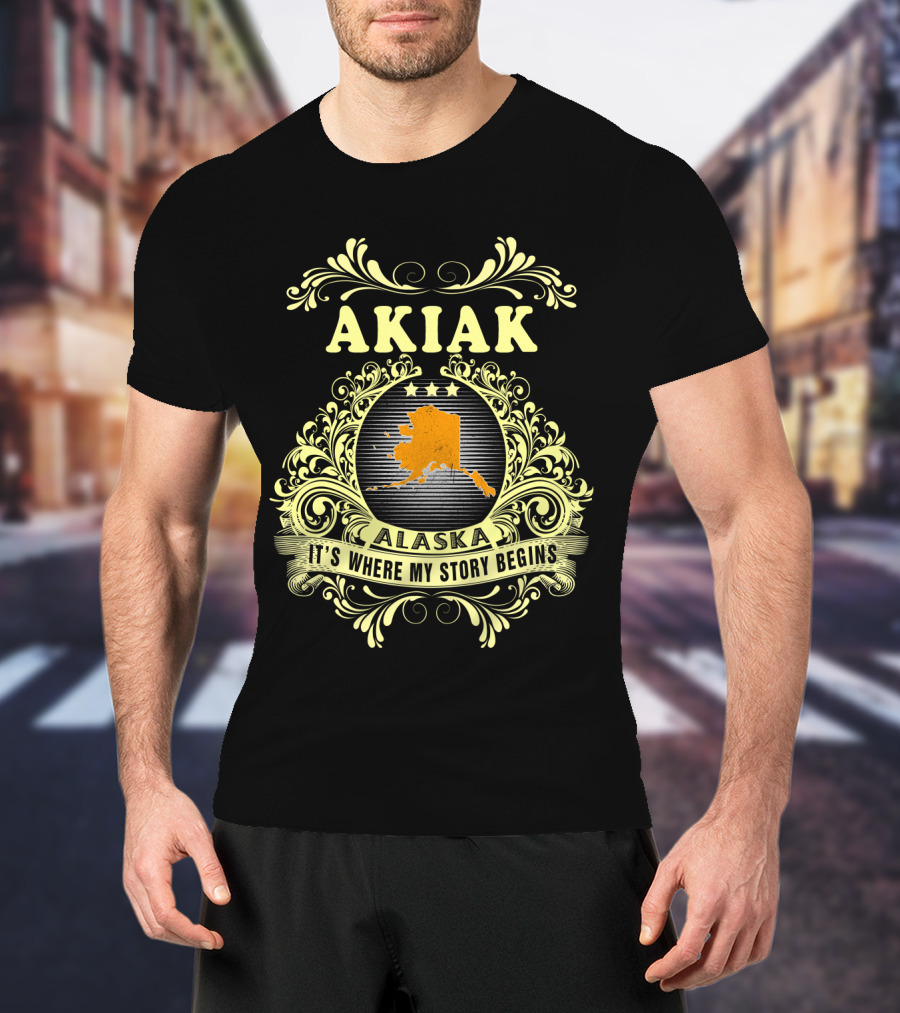 Akiak Alaska It's Where My Story Begins Vintage Alaska Map T-Shirt