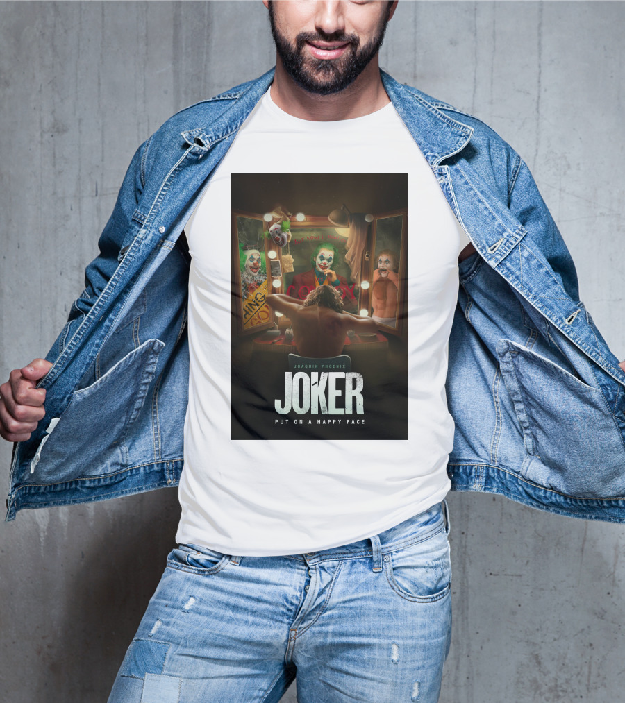 Joaquin Phoenix Joker Put On A Happy Face Mirror Reflection T-Shirt