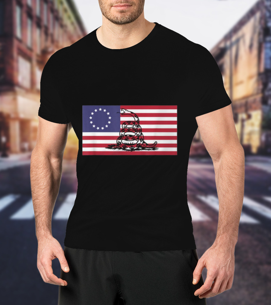 Betsy Ross Flag Combined With Gadsden Snake Icon 13 Star Colonial American Symbolism T-Shirt