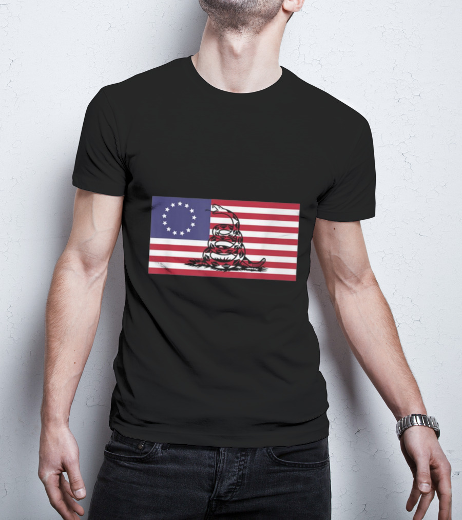 Betsy Ross Flag Combined With Gadsden Snake Icon 13 Star Colonial American Symbolism T-Shirt