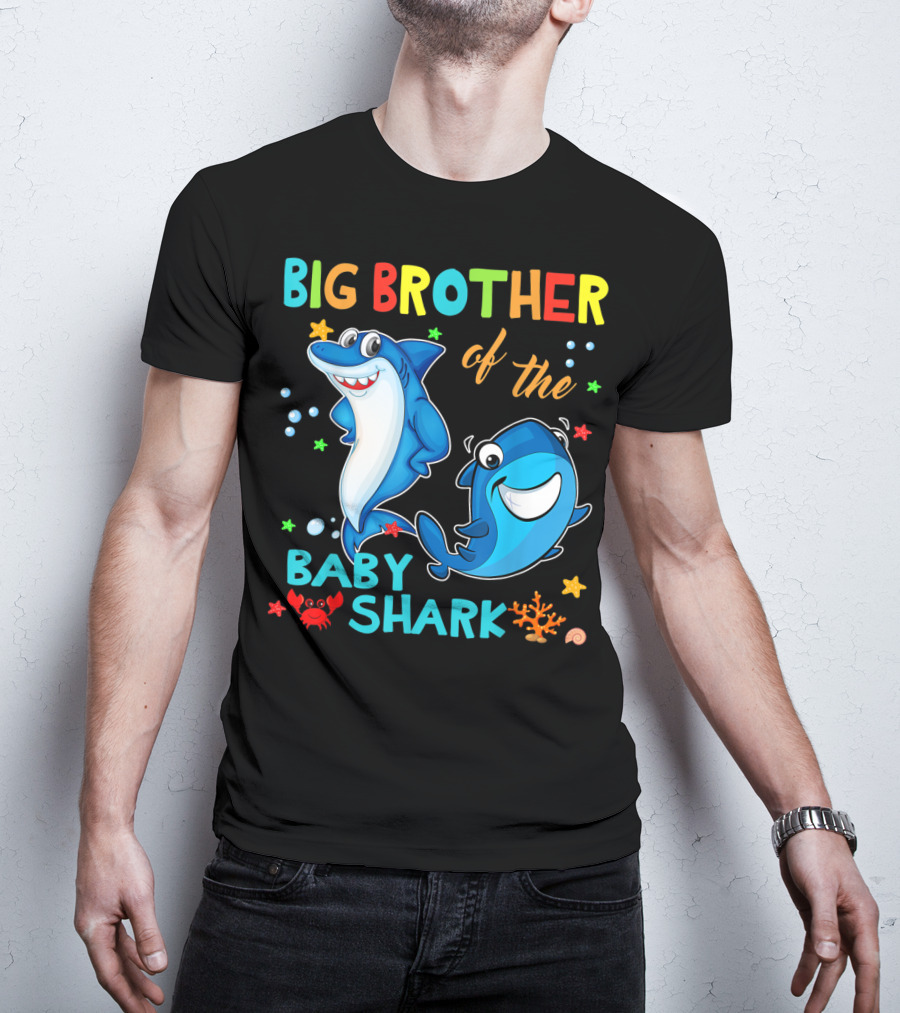 Big Brother Of The Baby Shark With Cartoon Sharks And Sea Creatures T-Shirt