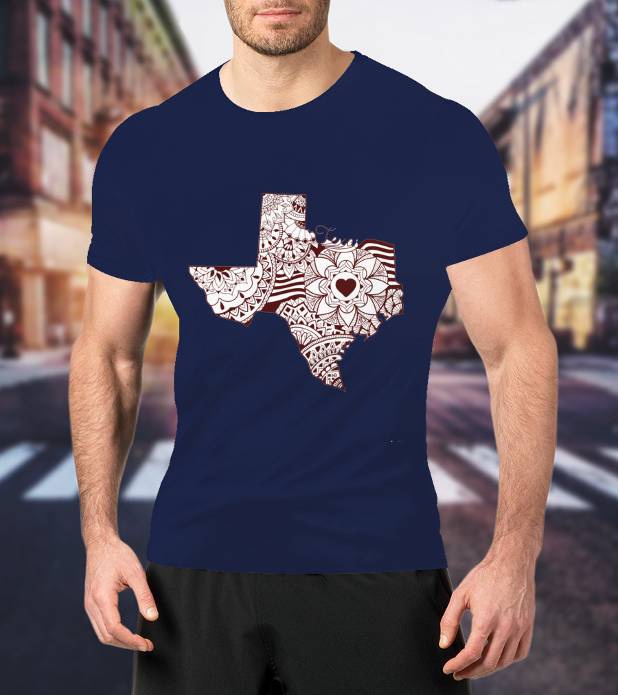 Texas Heart Mandala Pattern Map T-Shirt