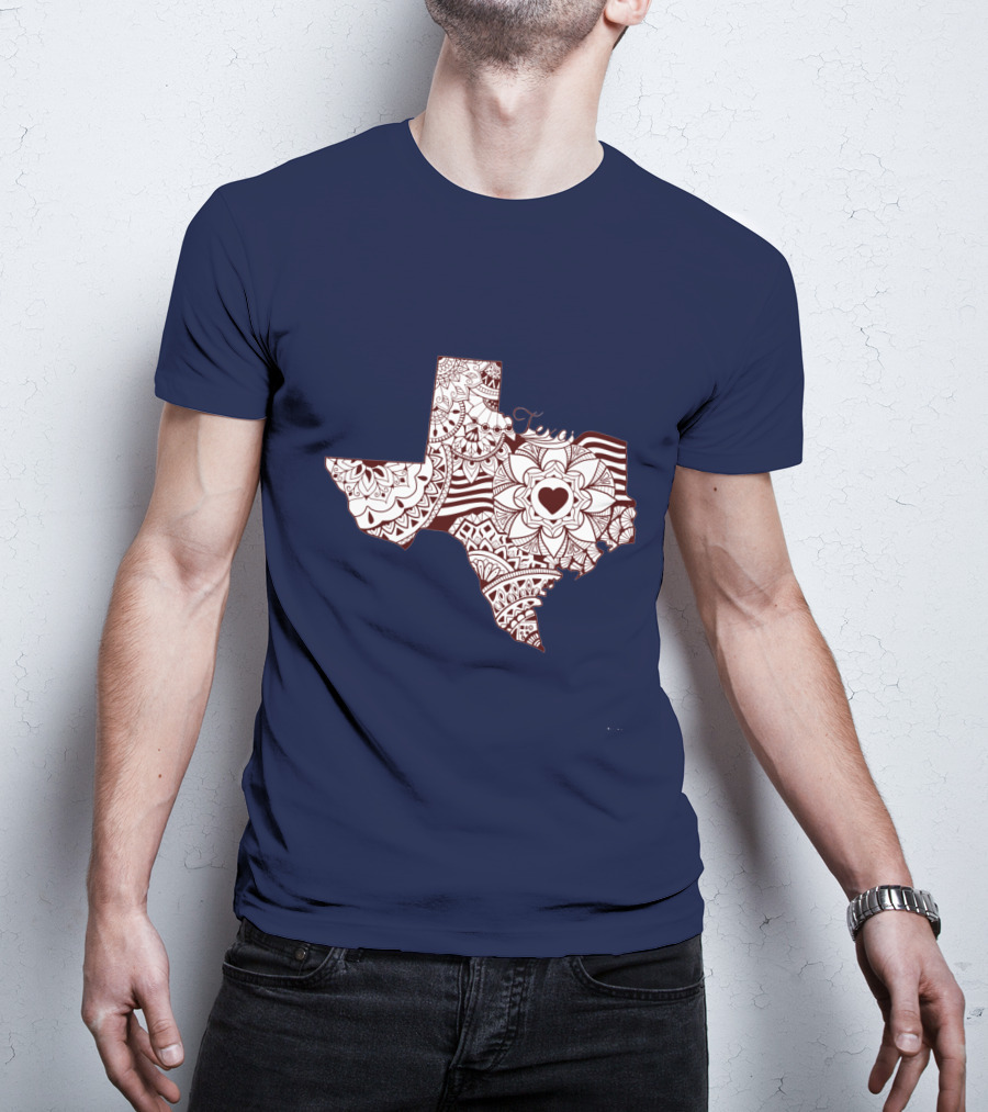 Texas Heart Mandala Pattern Map T-Shirt