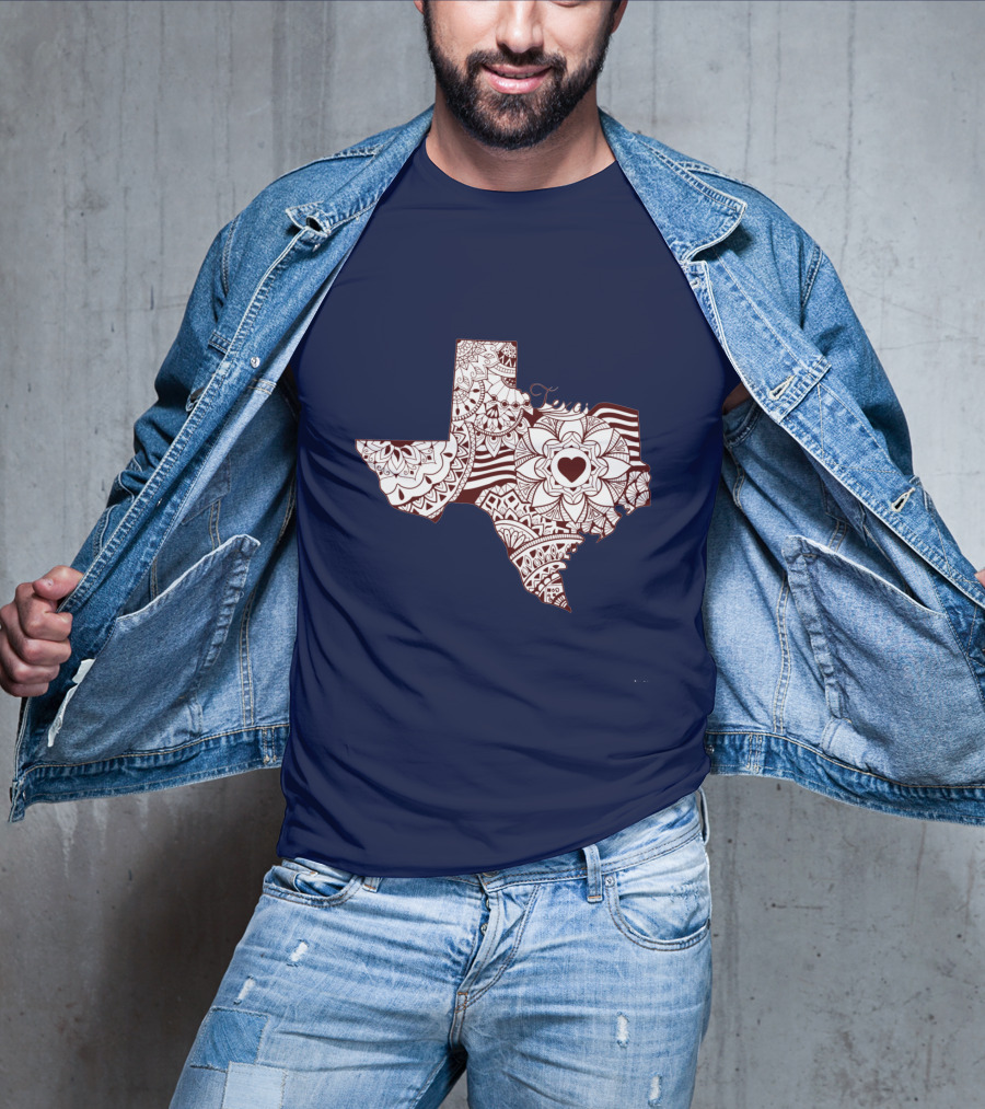Texas Heart Mandala Pattern Map T-Shirt