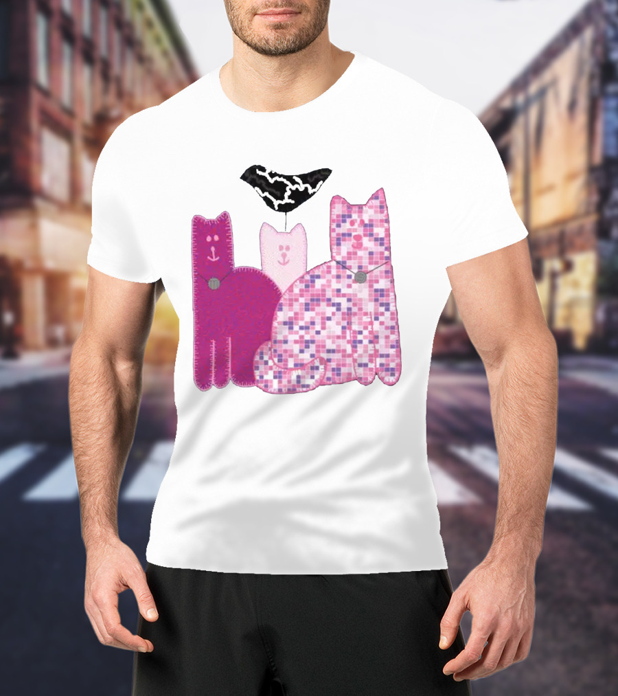 Miranda Sings Cat Trio With Pixel Pink Pattern And Black Collar T-Shirt