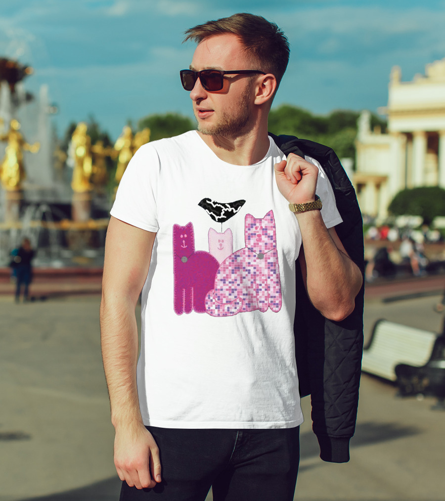 Miranda Sings Cat Trio With Pixel Pink Pattern And Black Collar T-Shirt