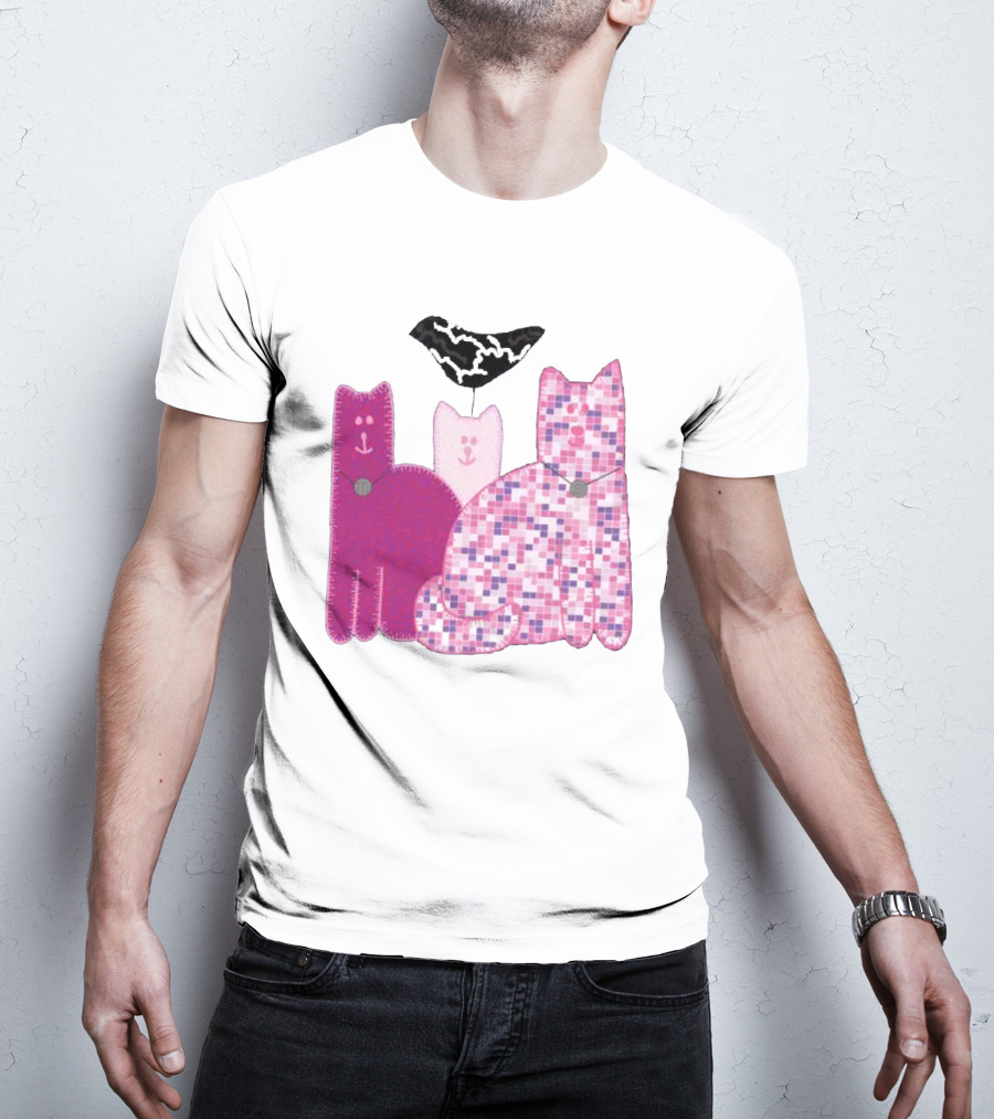 Miranda Sings Cat Trio With Pixel Pink Pattern And Black Collar T-Shirt