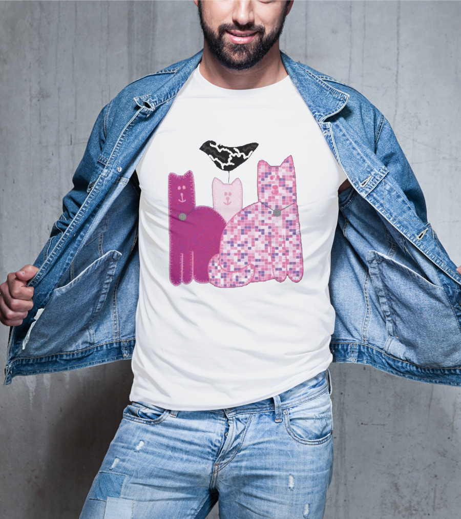 Miranda Sings Cat Trio With Pixel Pink Pattern And Black Collar T-Shirt