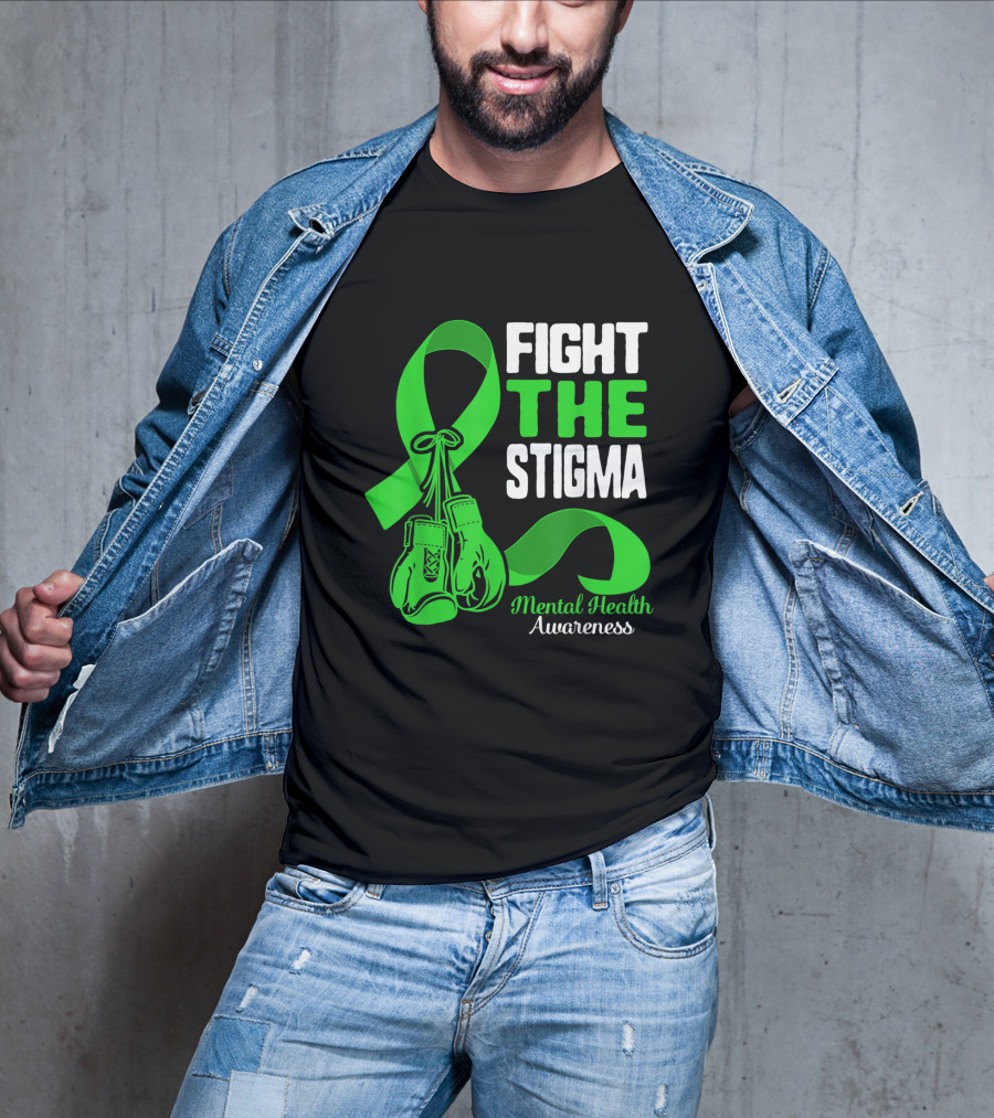 Fight The Stigma Mental Health Awareness Green Ribbon Boxing Gloves T-Shirt