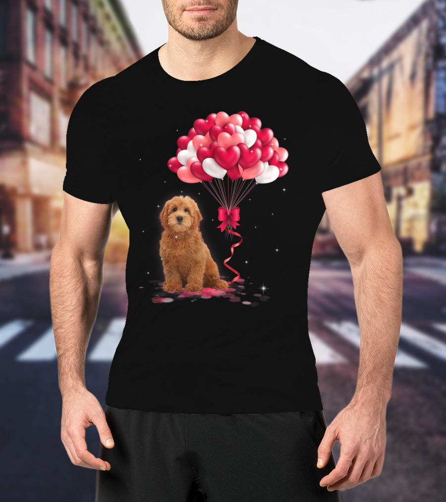 Goldendoodle Puppy With Heart Balloons T-Shirt