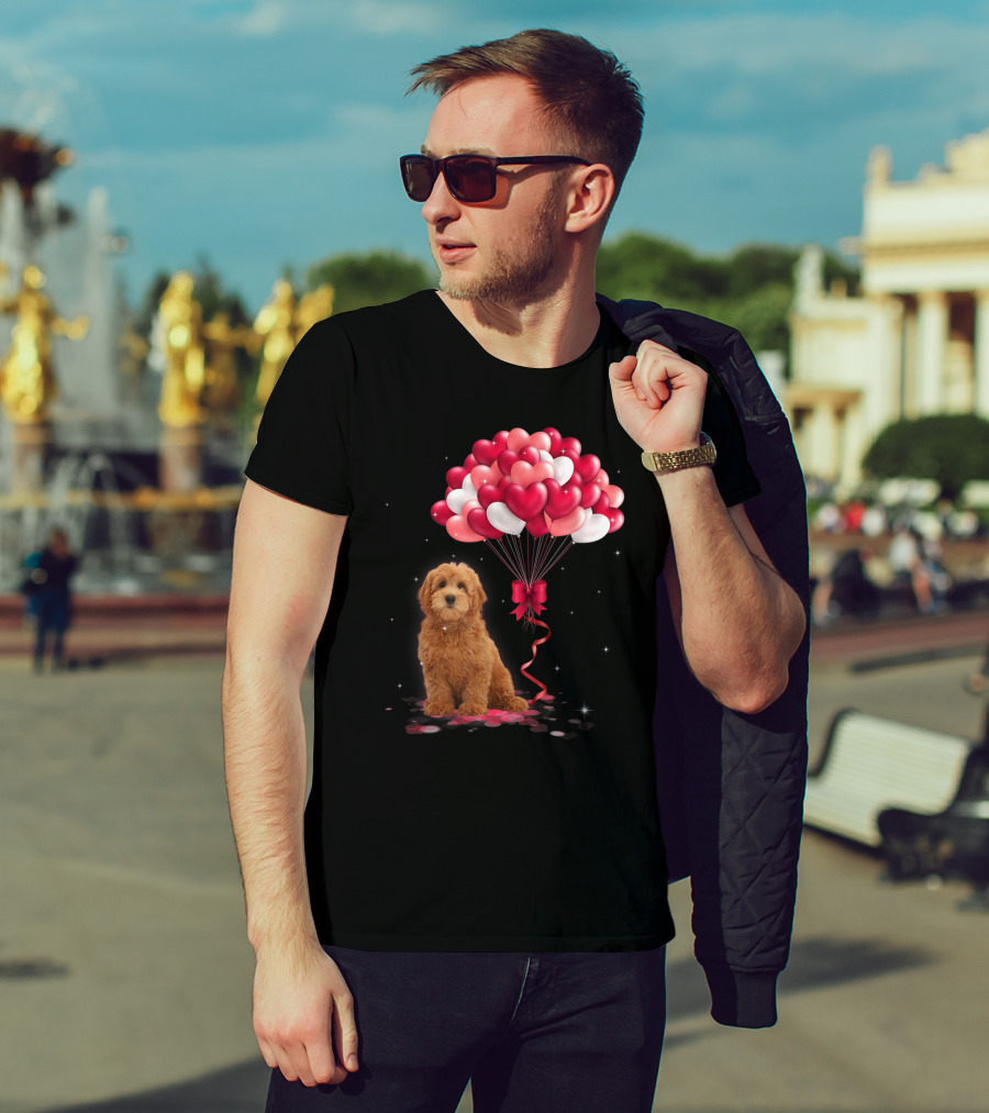 Goldendoodle Puppy With Heart Balloons T-Shirt