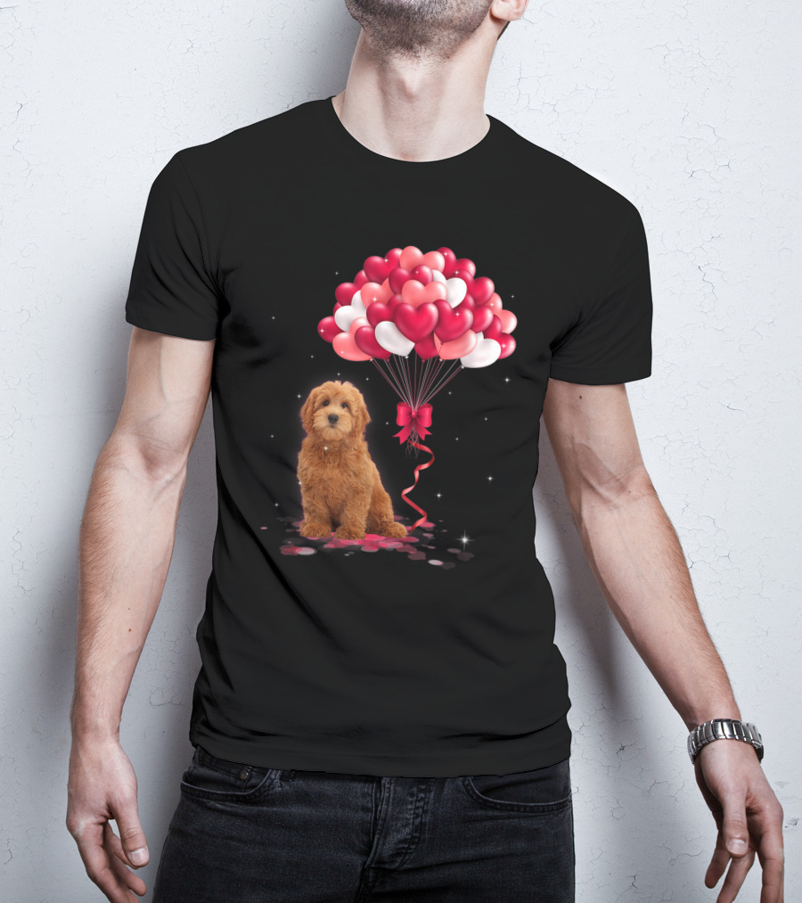 Goldendoodle Puppy With Heart Balloons T-Shirt