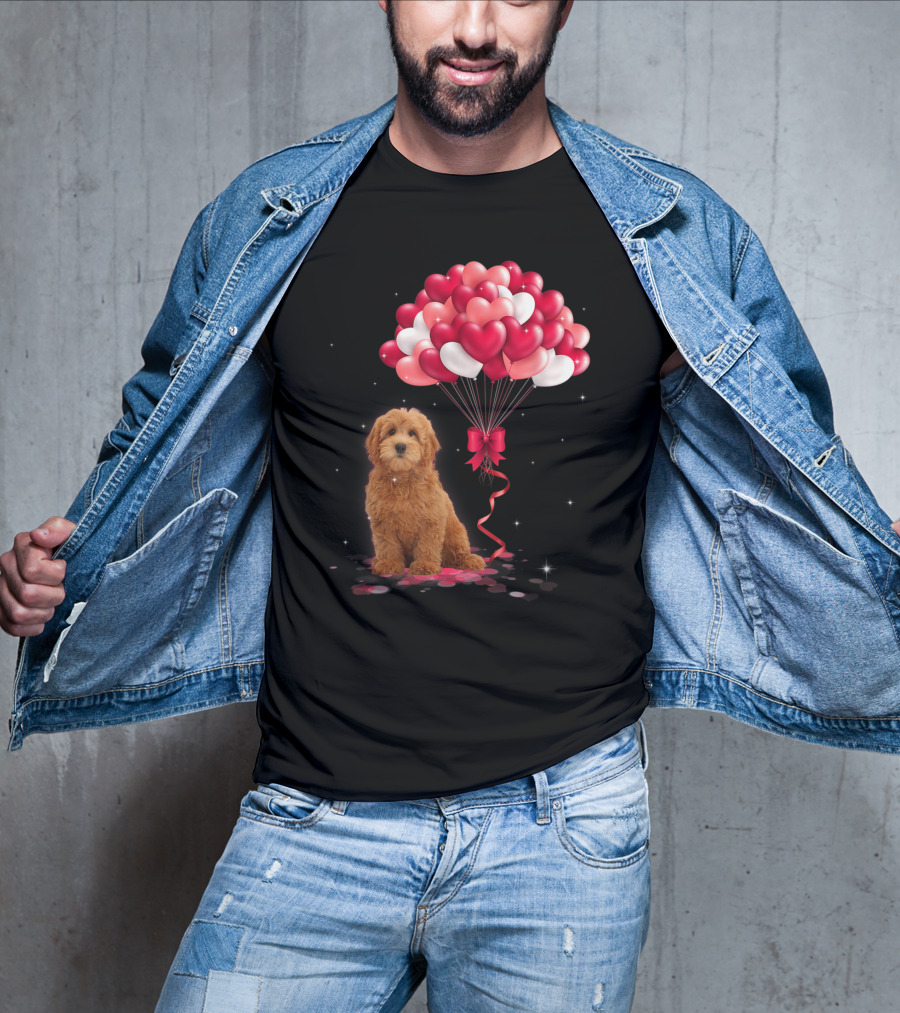 Goldendoodle Puppy With Heart Balloons T-Shirt