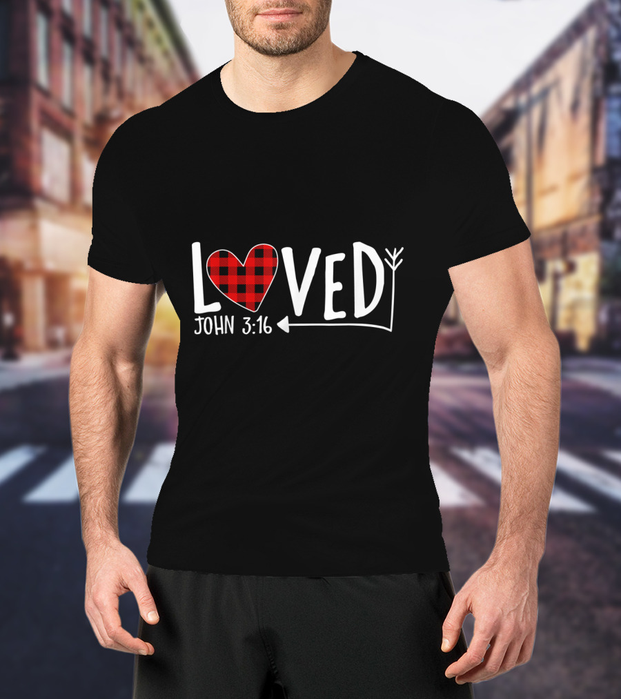 Loved John 3:16 Buffalo Plaid Heart Arrow T-Shirt