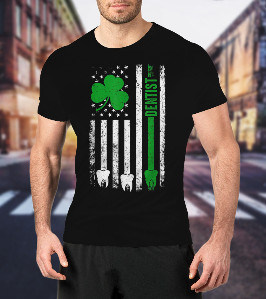 American Flag Shamrock Dentist With Teeth And Stripes T-Shirt