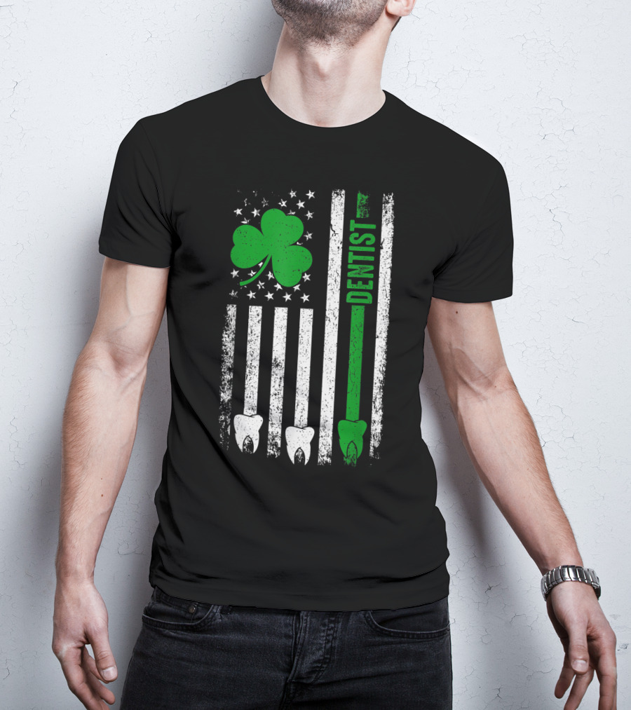 American Flag Shamrock Dentist With Teeth And Stripes T-Shirt