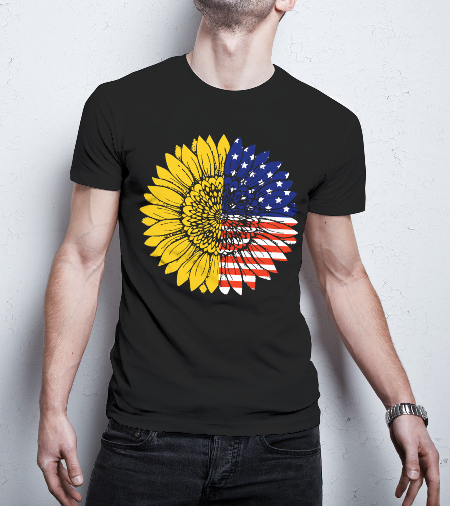 American Flag Sunflower Icon License T-Shirt