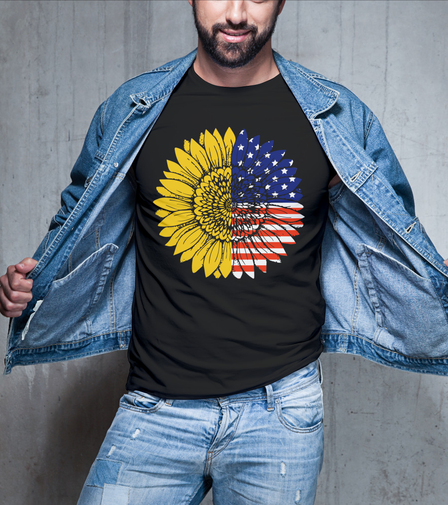 American Flag Sunflower Icon License T-Shirt
