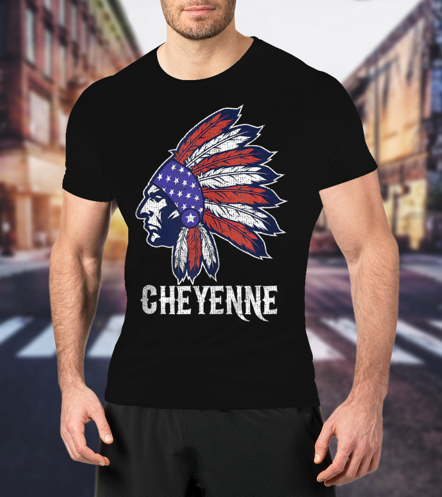 Cheyenne Native American Flag Headdress Pride T-Shirt