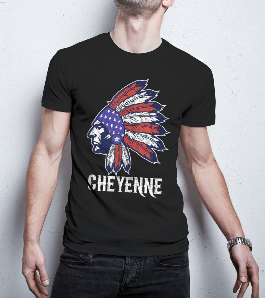 Cheyenne Native American Flag Headdress Pride T-Shirt