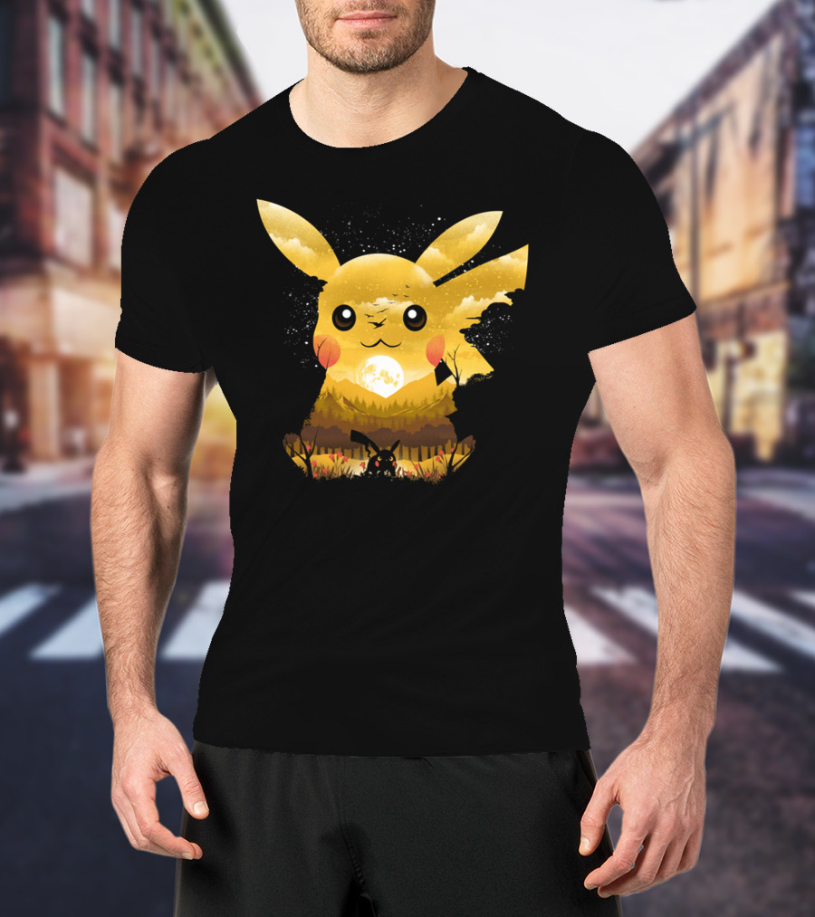 Pikachu Adorable Monster Moonlit Landscape T-Shirt