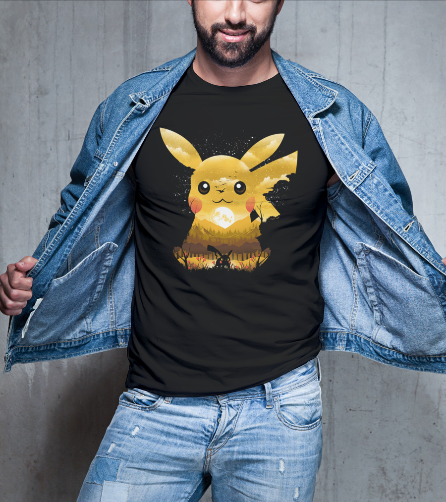 Pikachu Adorable Monster Moonlit Landscape T-Shirt