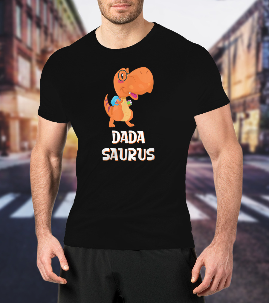 Dadasaurus Cute Dinosaur With Glasses And Backpack T-Shirt
