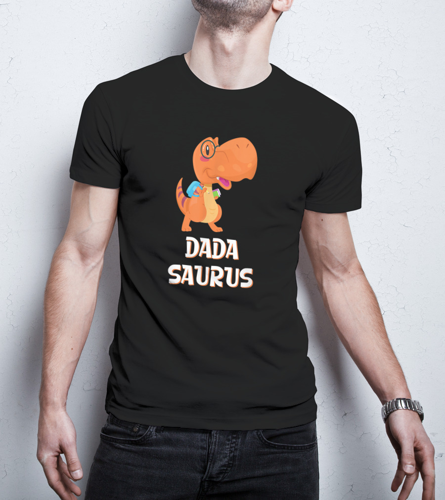 Dadasaurus Cute Dinosaur With Glasses And Backpack T-Shirt