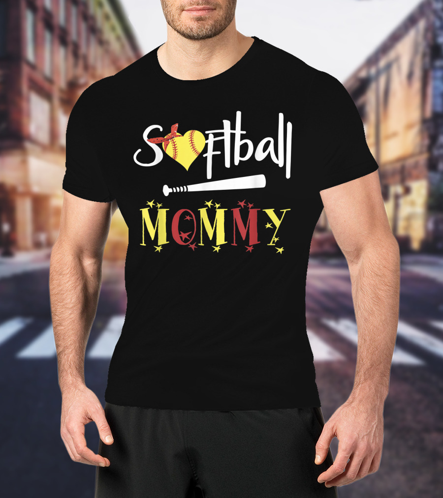 Softball Heart Bat Stars Mommy T-Shirt
