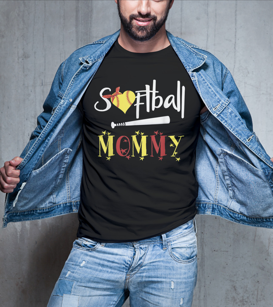 Softball Heart Bat Stars Mommy T-Shirt