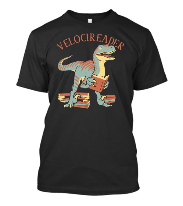 VELOCIREADER Dinosaur Reading Book With Stacked Books T-Shirt