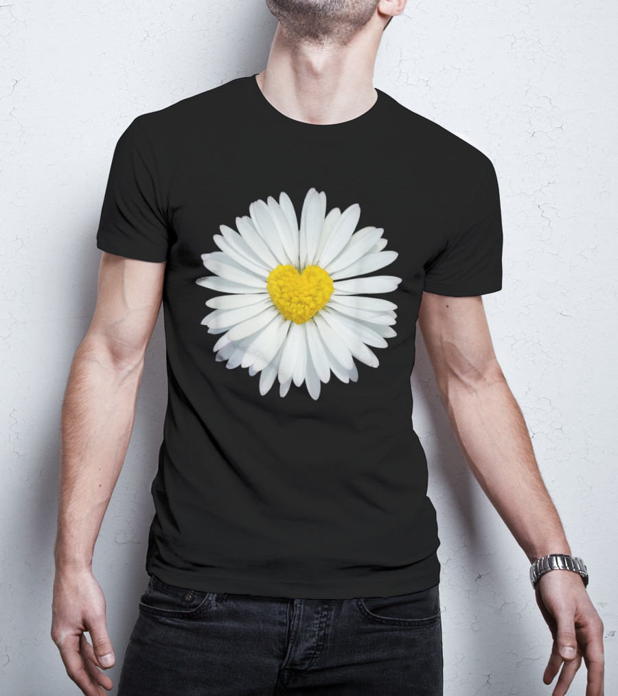 White And Yellow Heart Daisy Blossom T-Shirt