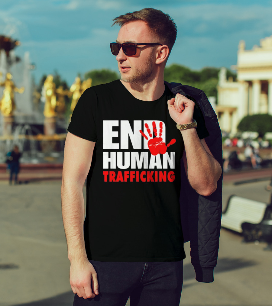 END HUMAN TRAFFICKING Red Handprint T-Shirt
