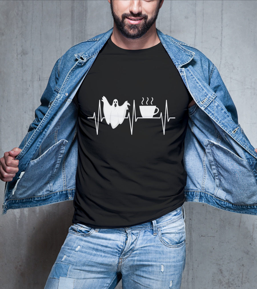 Heartbeat Ghost Coffee Lover Paranormal Hunter T-Shirt