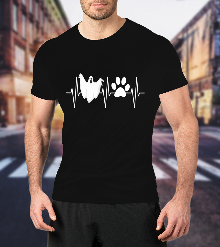 Dog Lover Ghost Hunter Heartbeat Pawprint Ghost T-Shirt